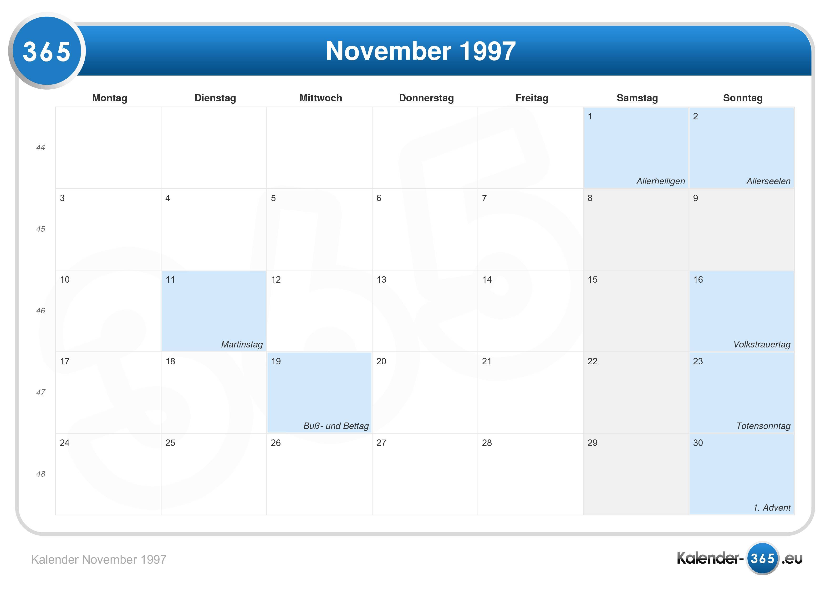 Kalender November 1997