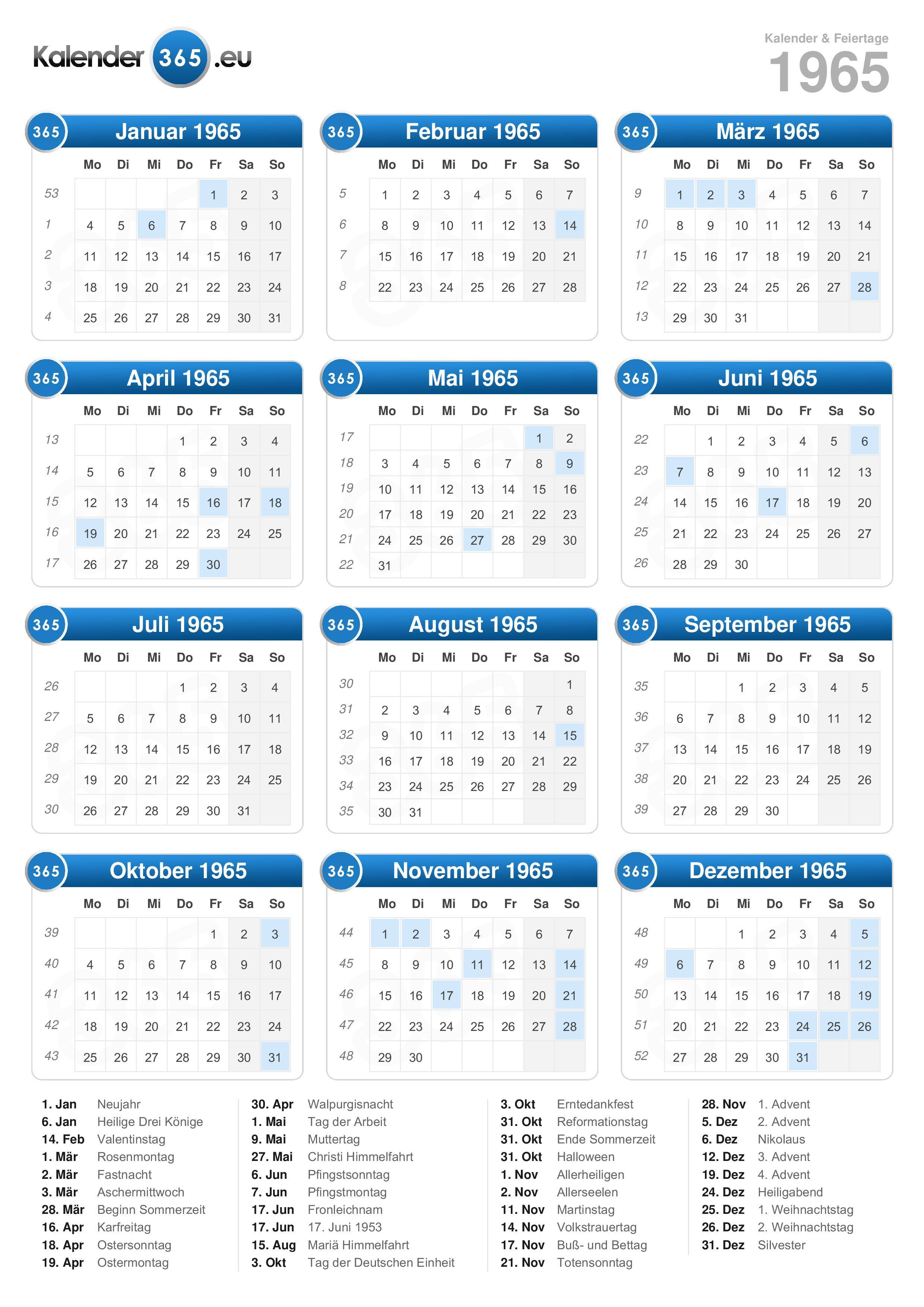 Kalender 1965