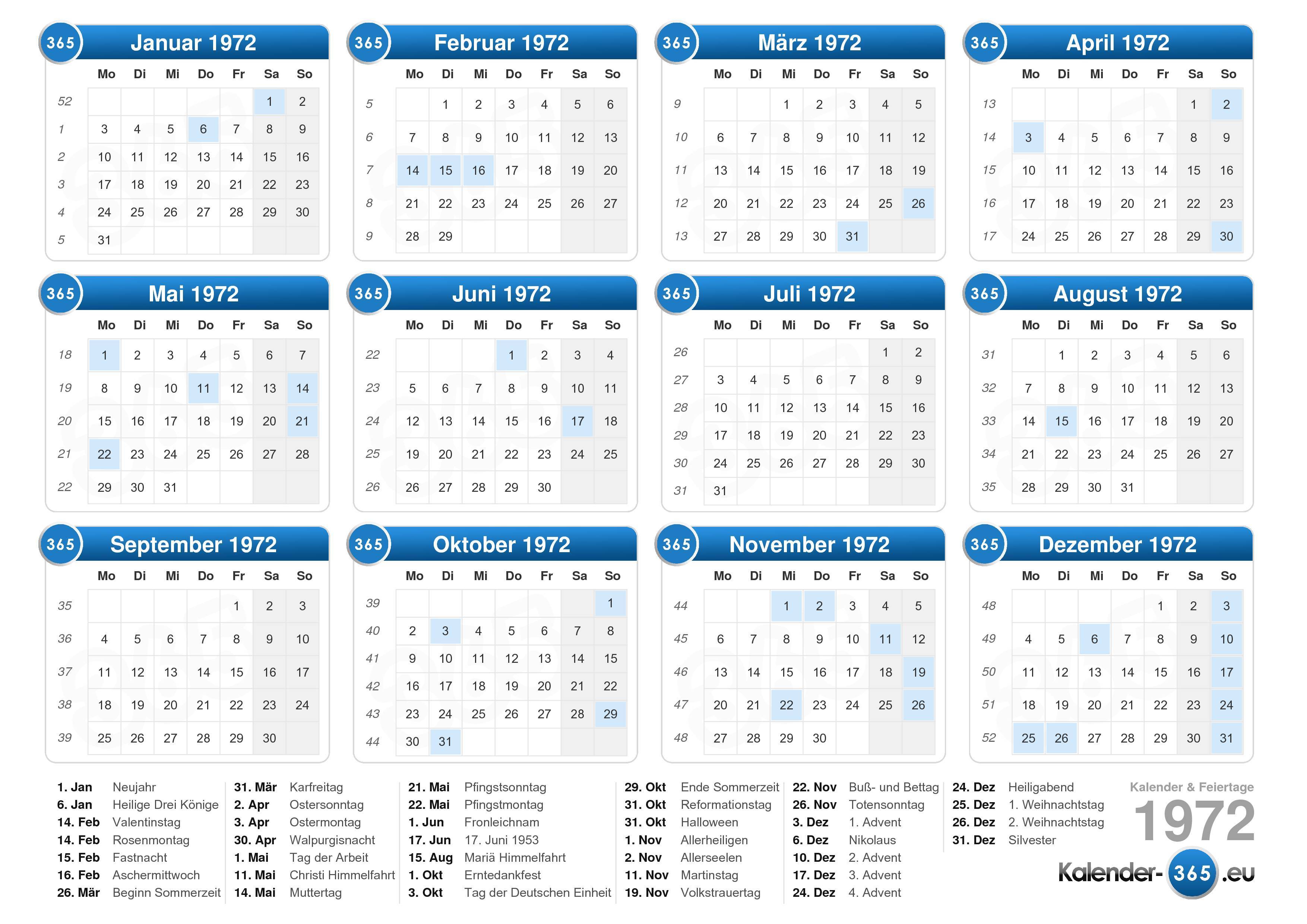 Kalender 1972