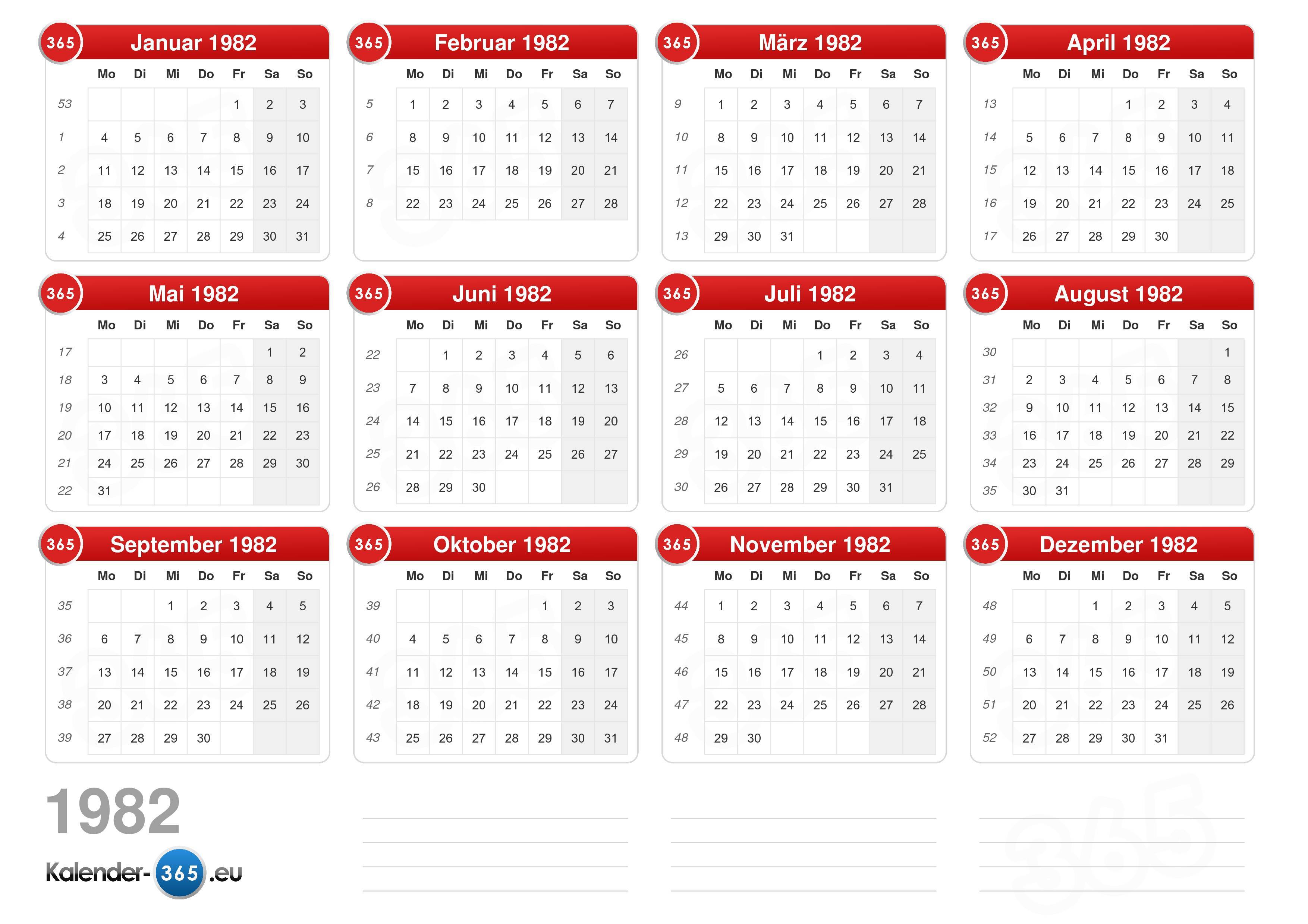 Kalender 1982 Kalender 6 September 1982