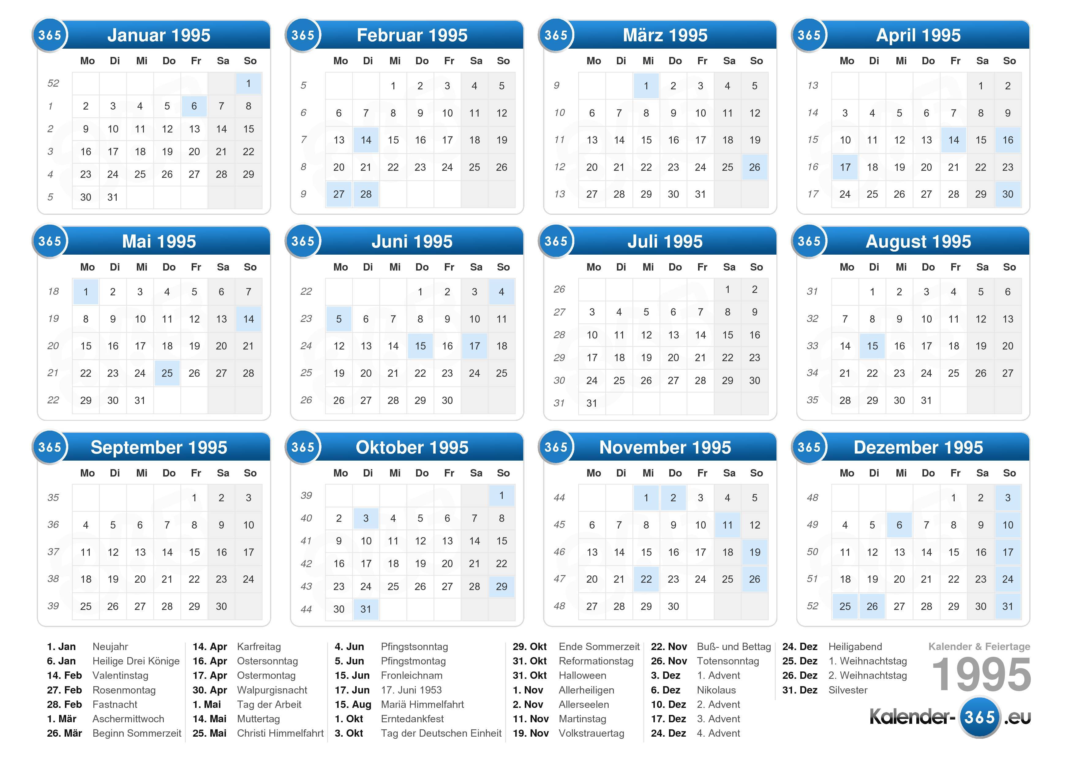  Kalender  1995  Kalender  Plan