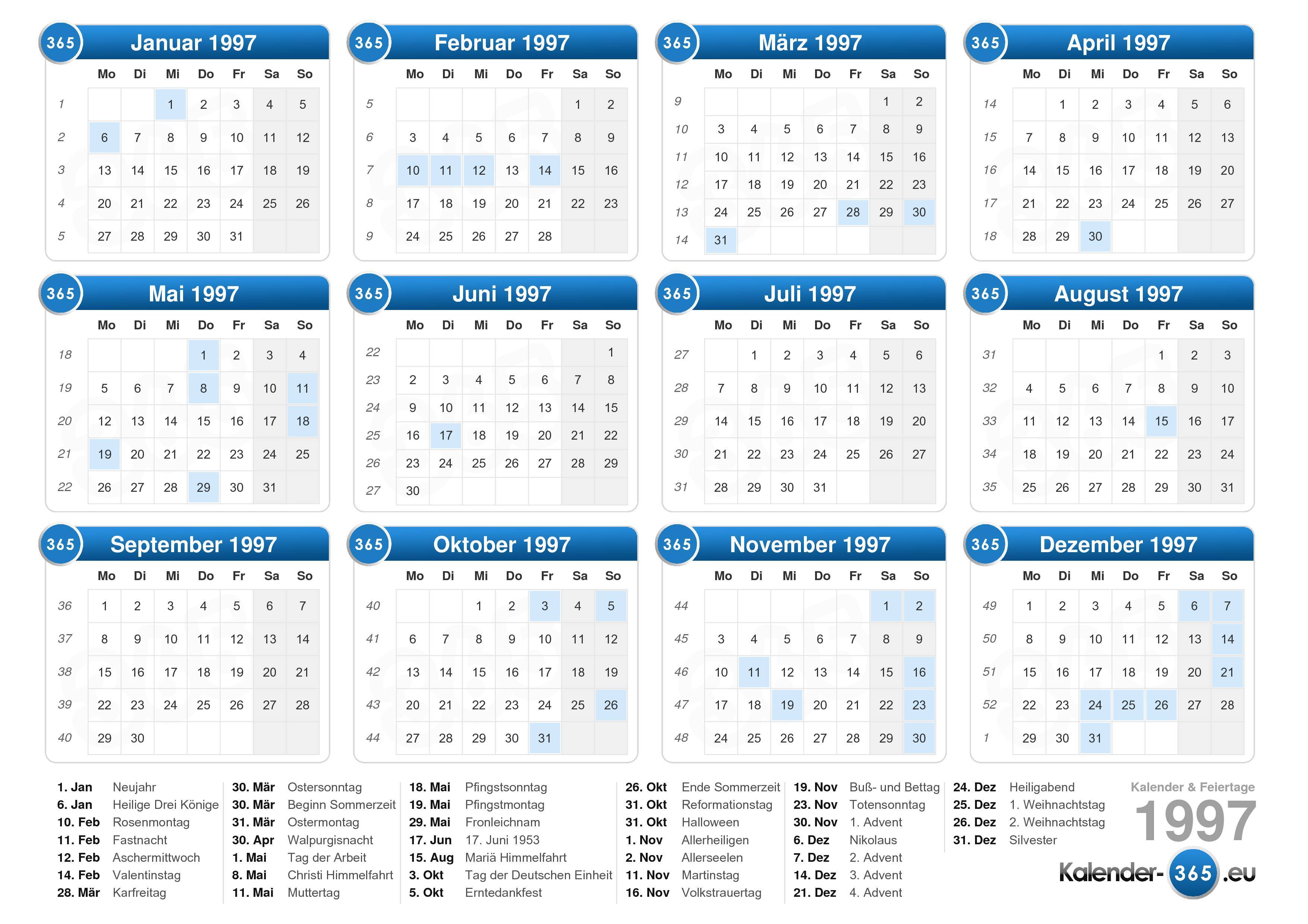  Kalender  1997  Kalender  Plan