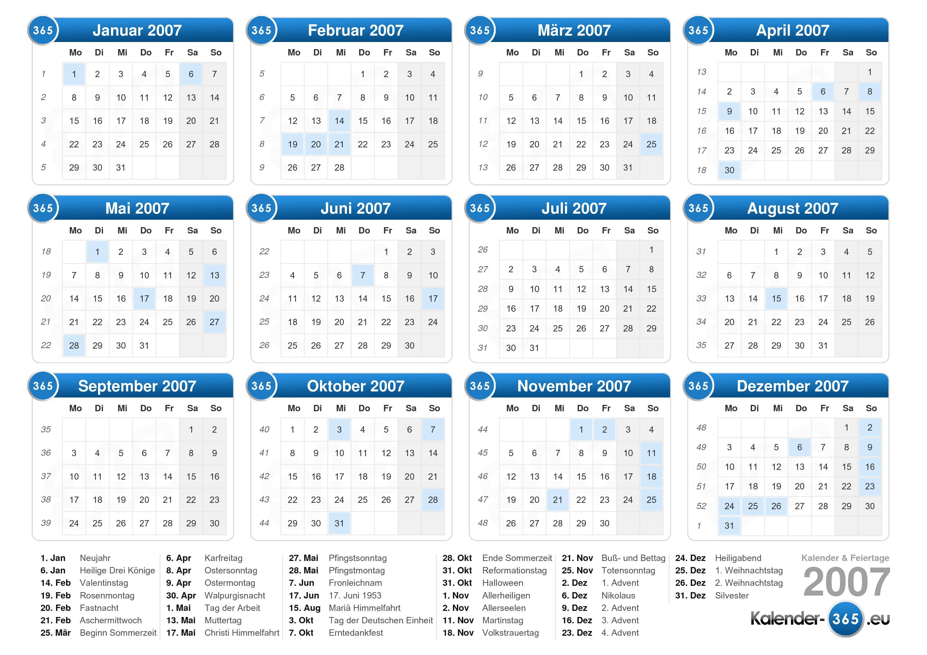  Kalender  2007 Kalender  Plan