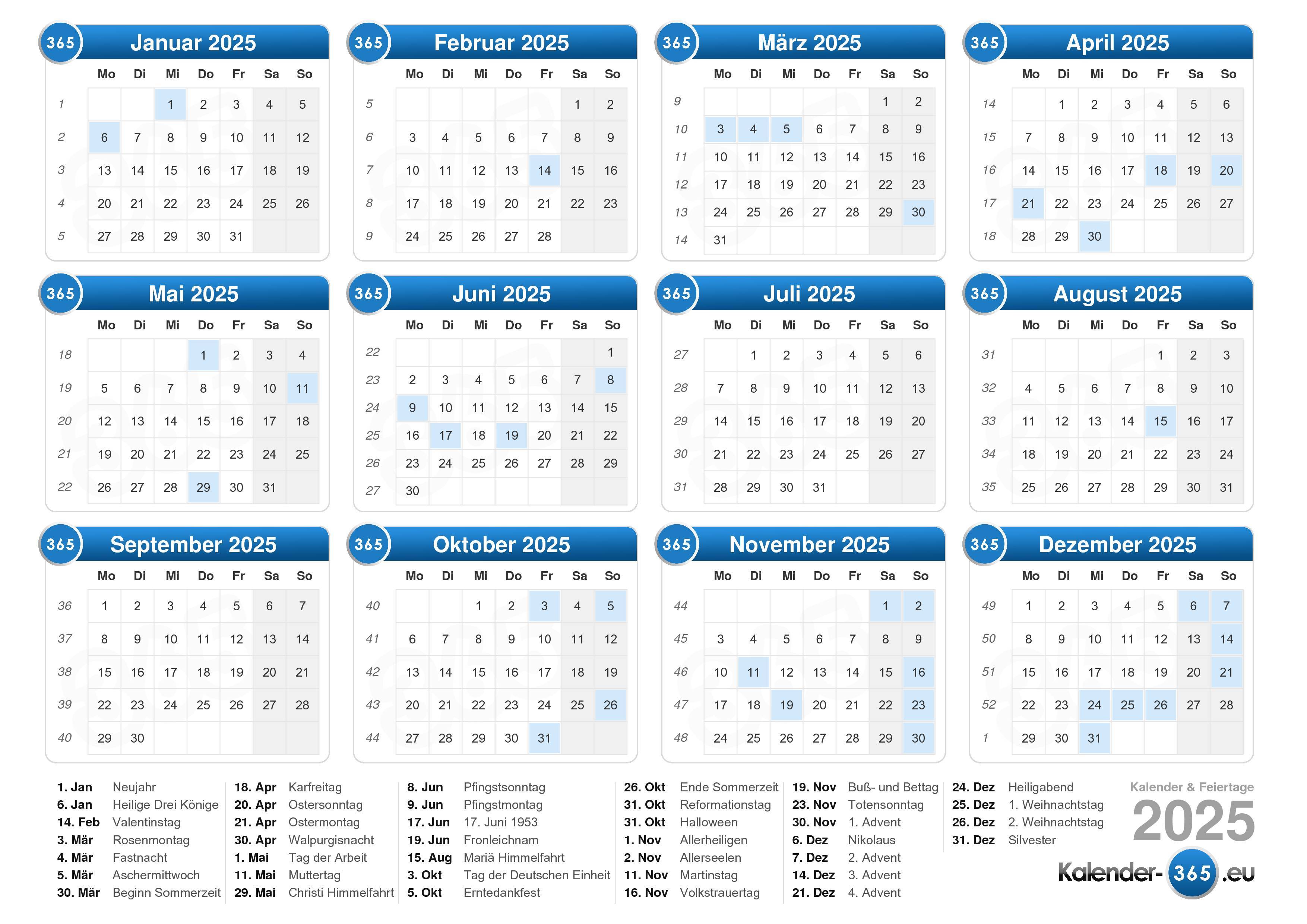  Kalender 2025 