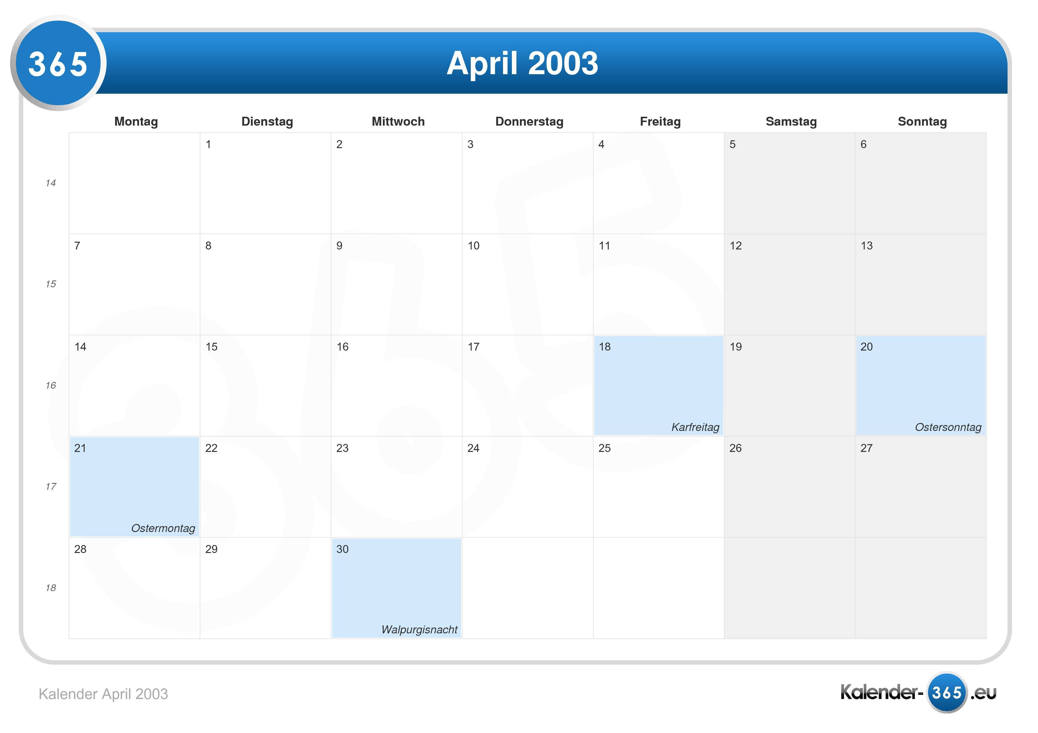 Kalender April 2003