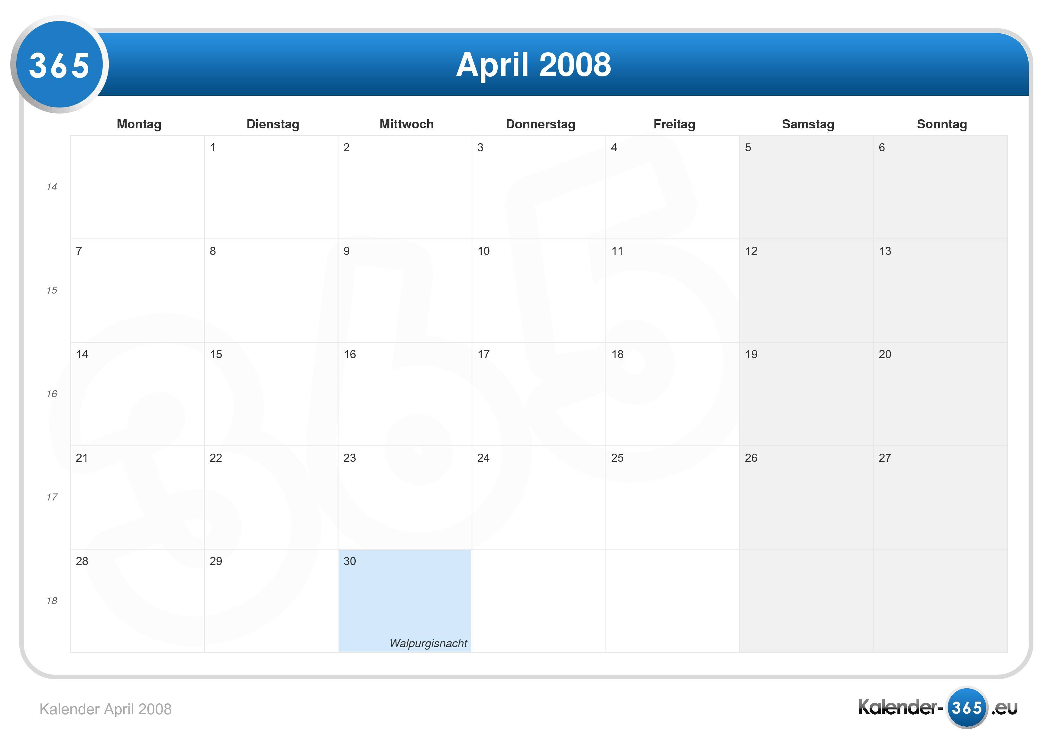Kalender April 2008