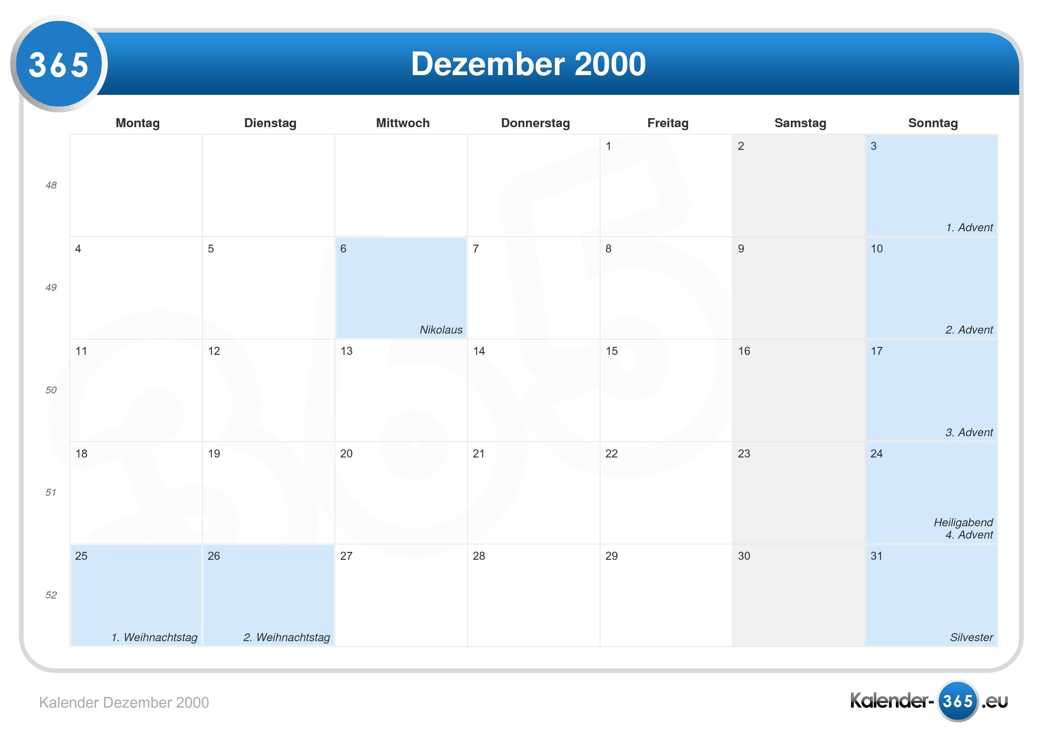Kalender Dezember 2000