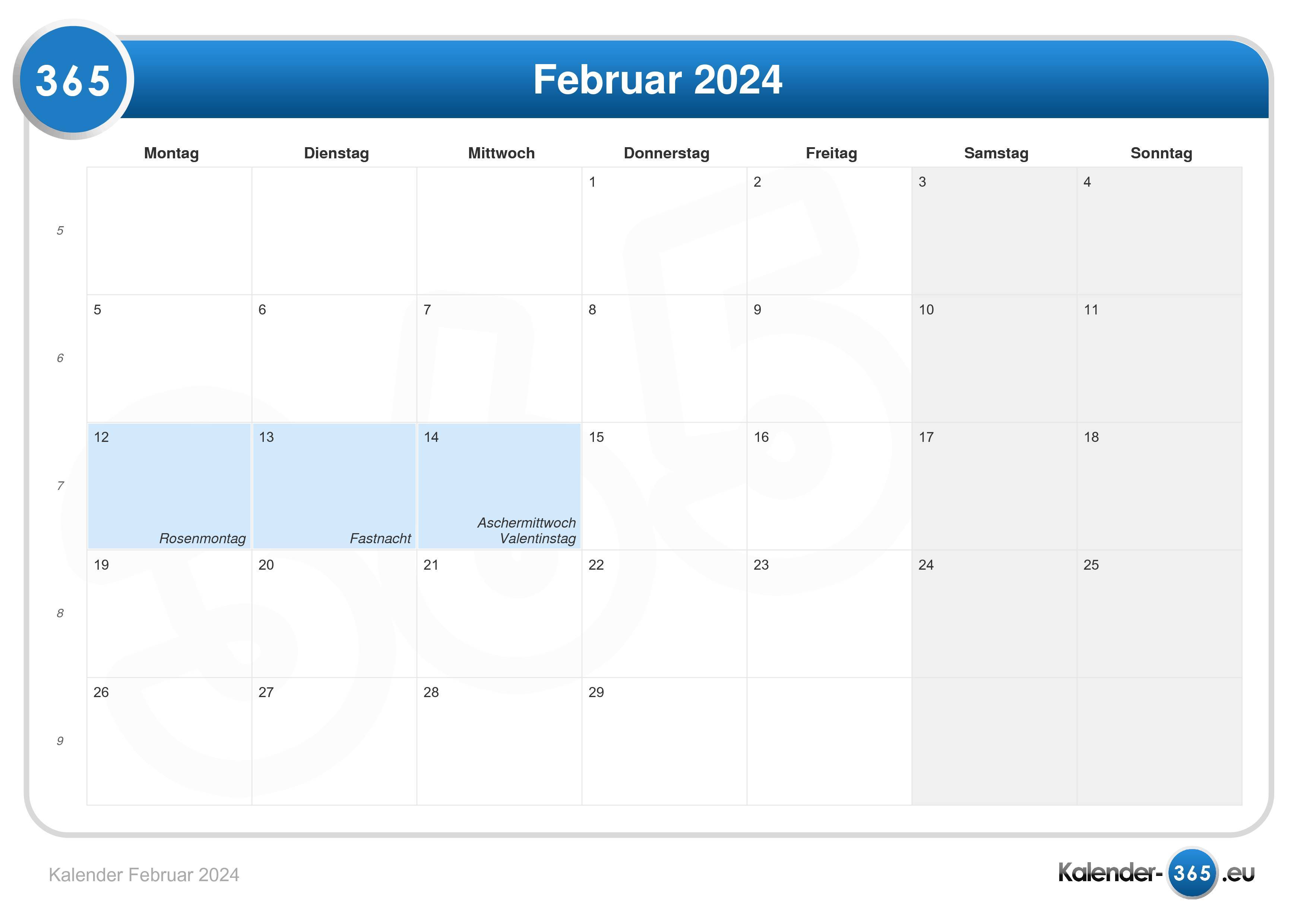 Kalender Februari 2024