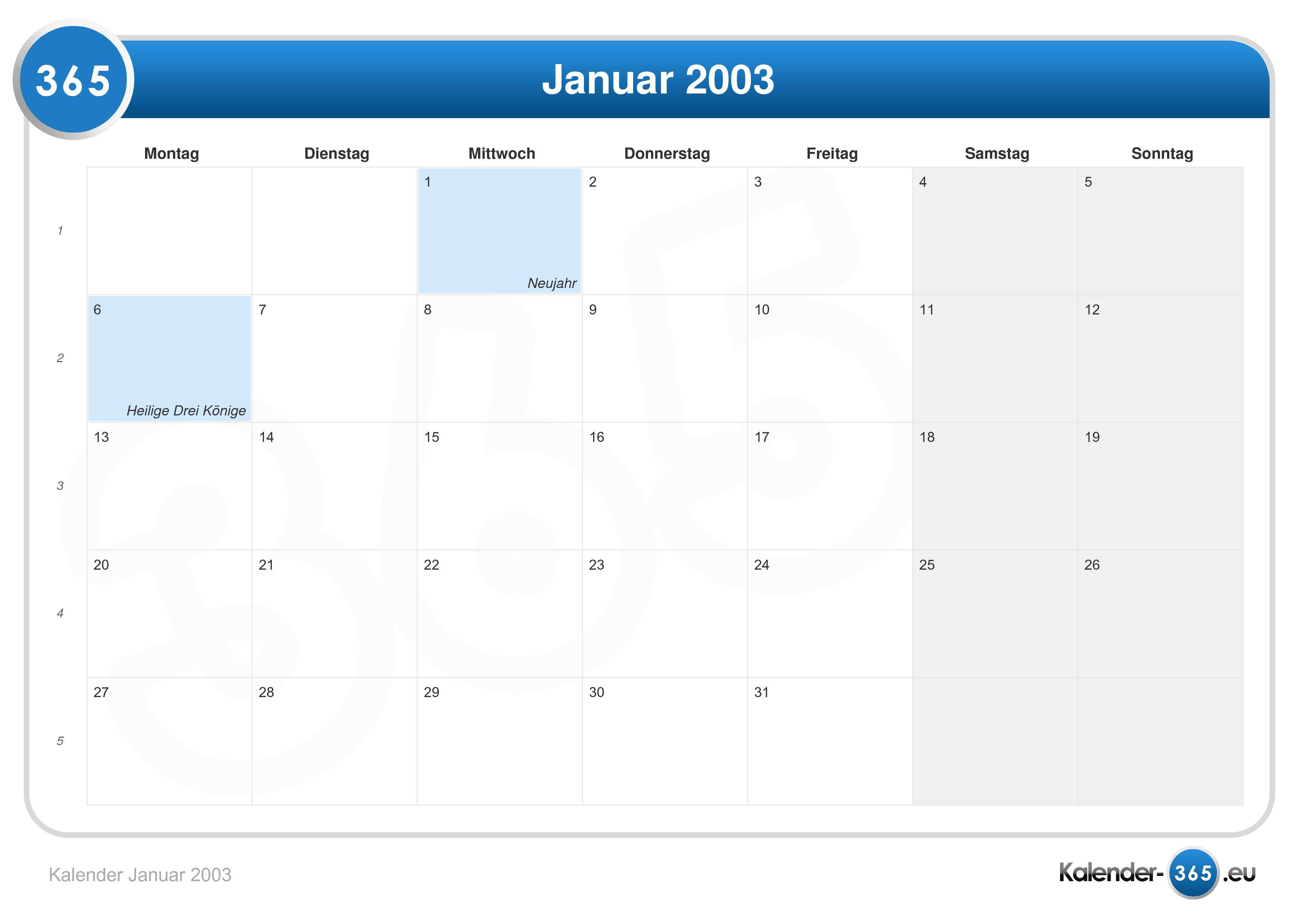 Kalender Januar 2003
