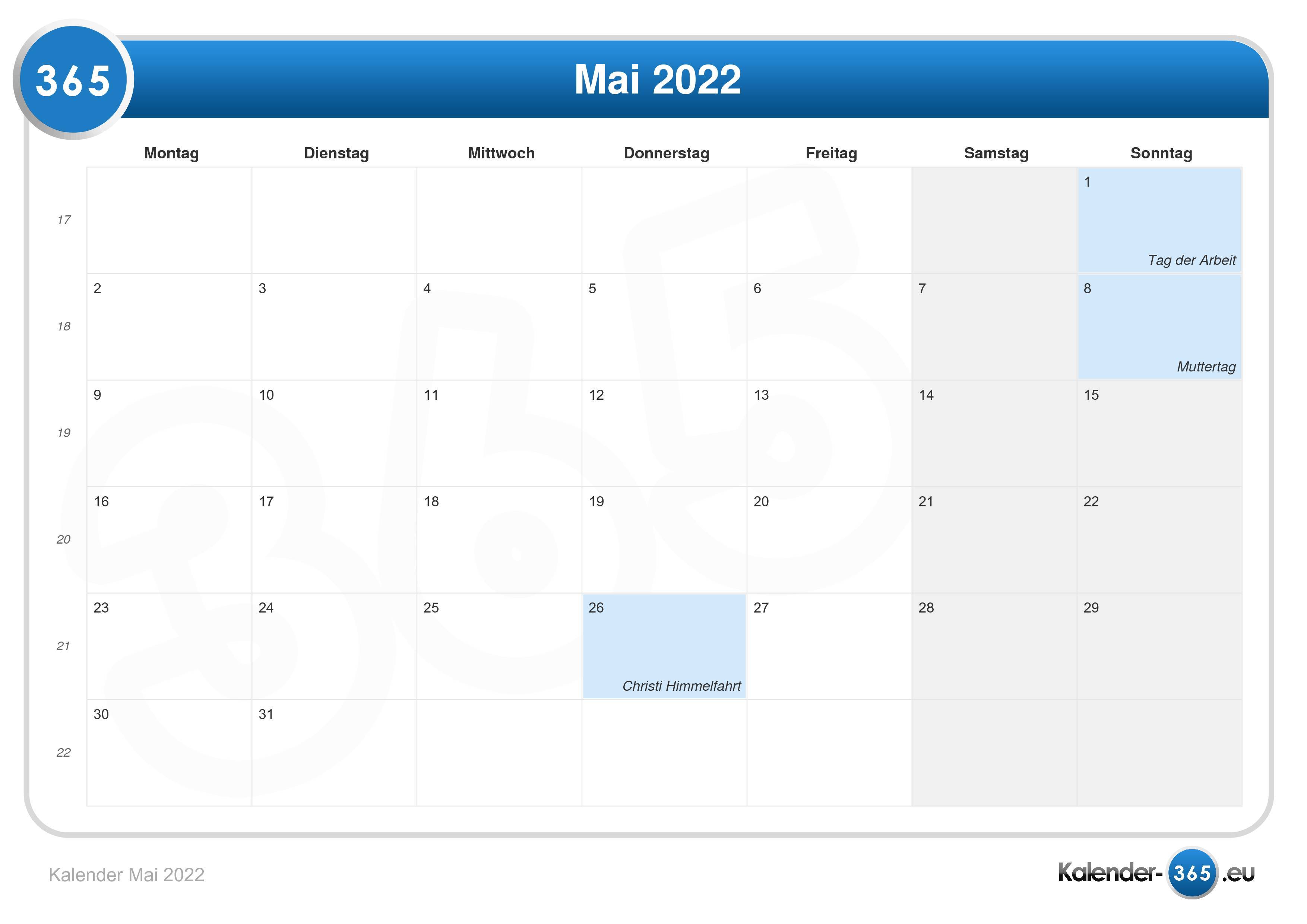 Kalender Mai  2022 