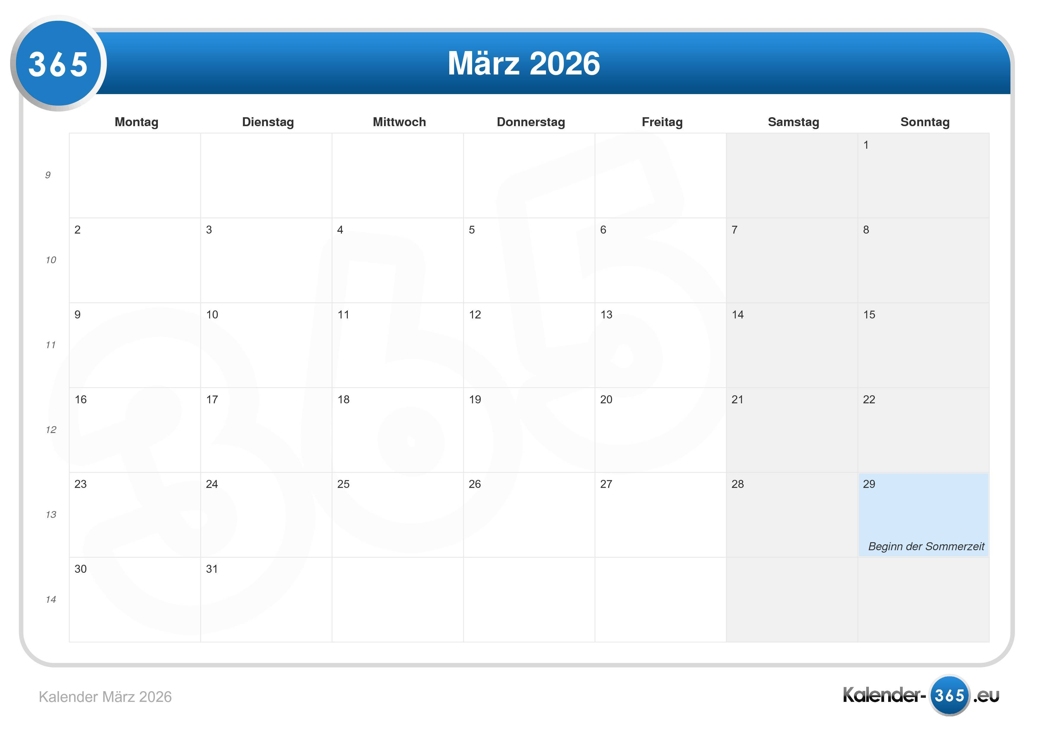  Foto zu Kalender März 2026 