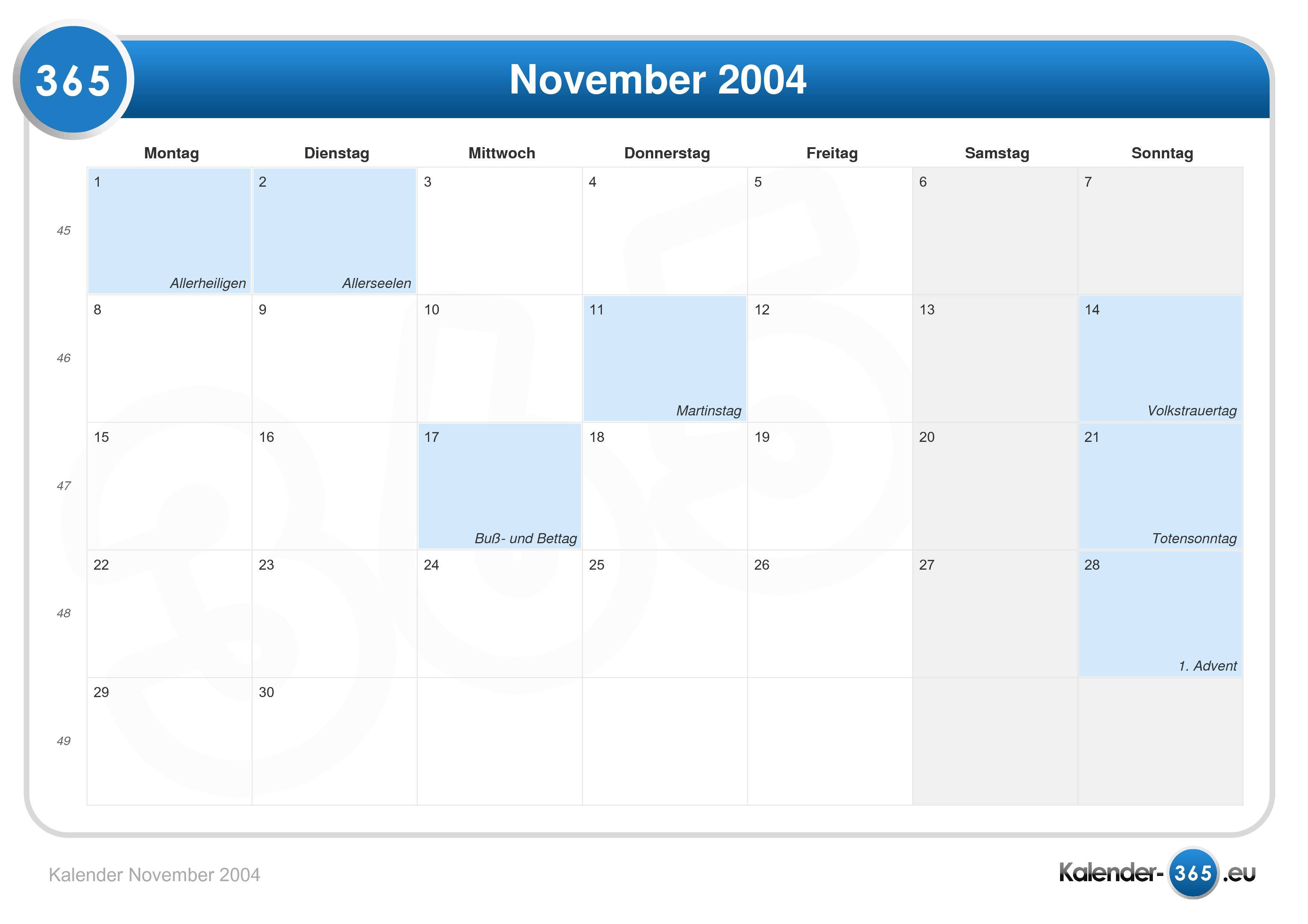 Kalender November 2004